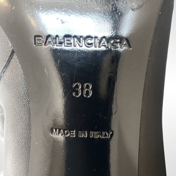 Balenciaga Women’s Black Leather Block Heel Ankle Boots Logo Size EU 38 US 8 - Picture 9 of 16